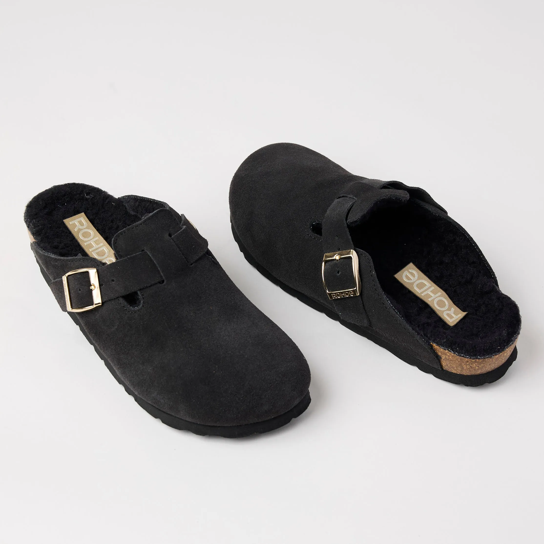 Rohde Charcoal Grey Suede Leather Shearling Clogs