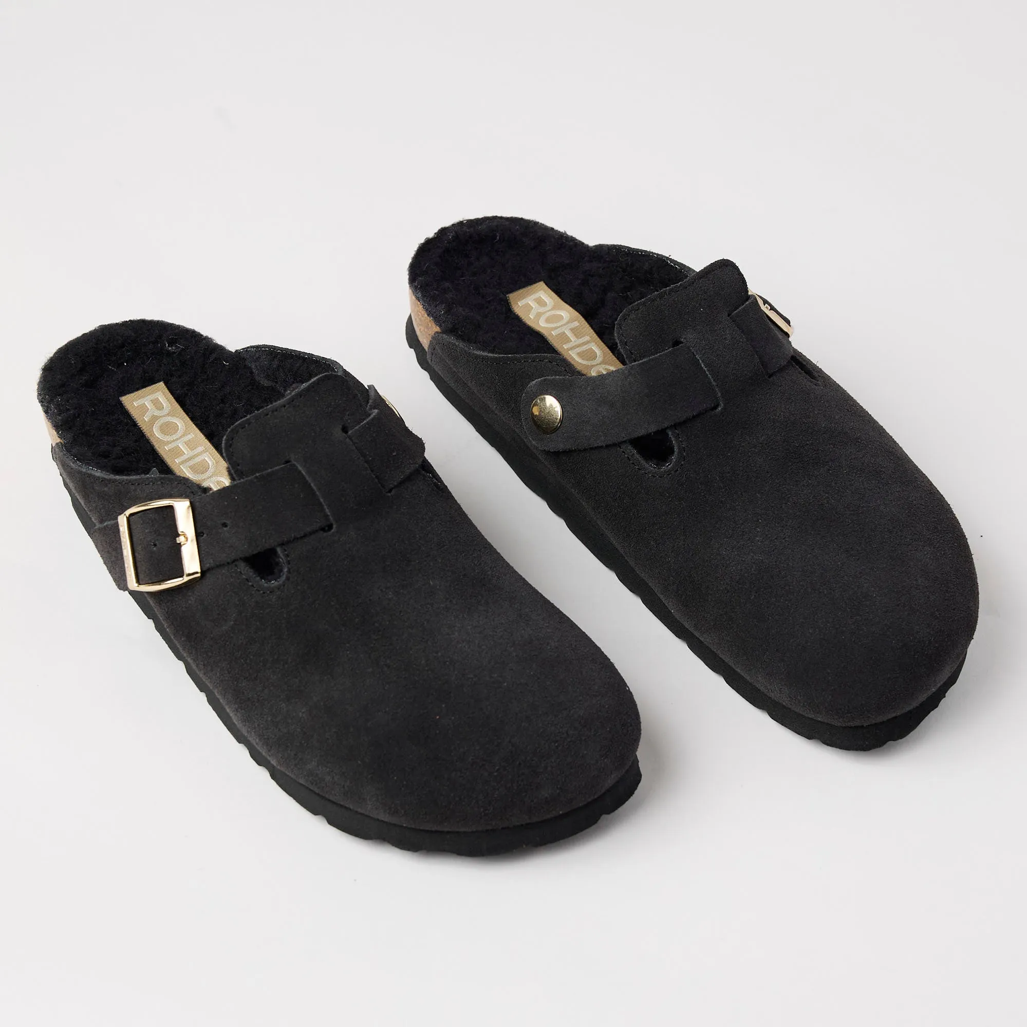 Rohde Charcoal Grey Suede Leather Shearling Clogs