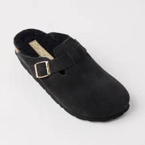 Rohde Charcoal Grey Suede Leather Shearling Clogs