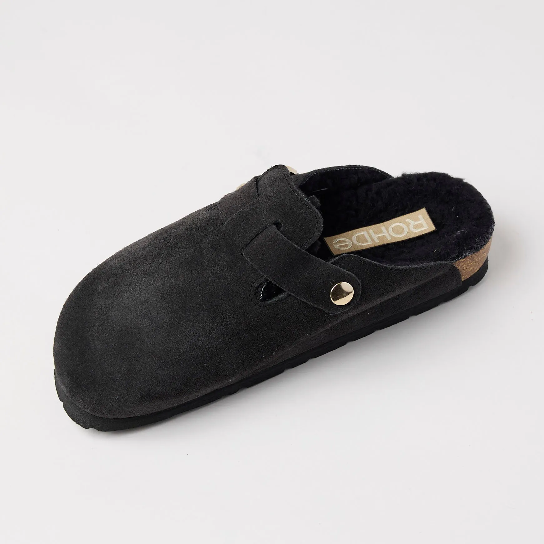 Rohde Charcoal Grey Suede Leather Shearling Clogs