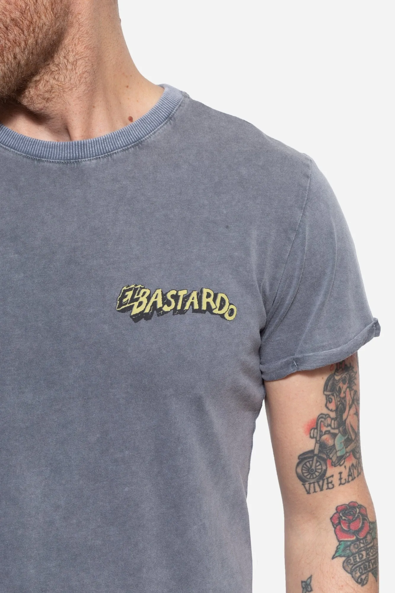 Roll-Up T-Shirt Acid Wash mit Monster Backprint «El Bastardo»