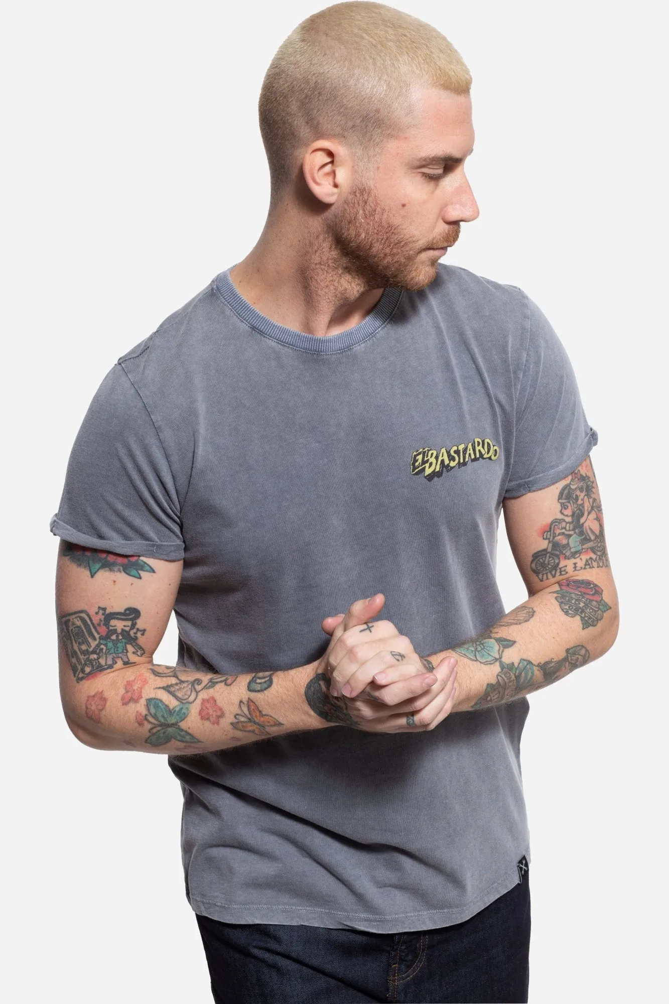 Roll-Up T-Shirt Acid Wash mit Monster Backprint «El Bastardo»