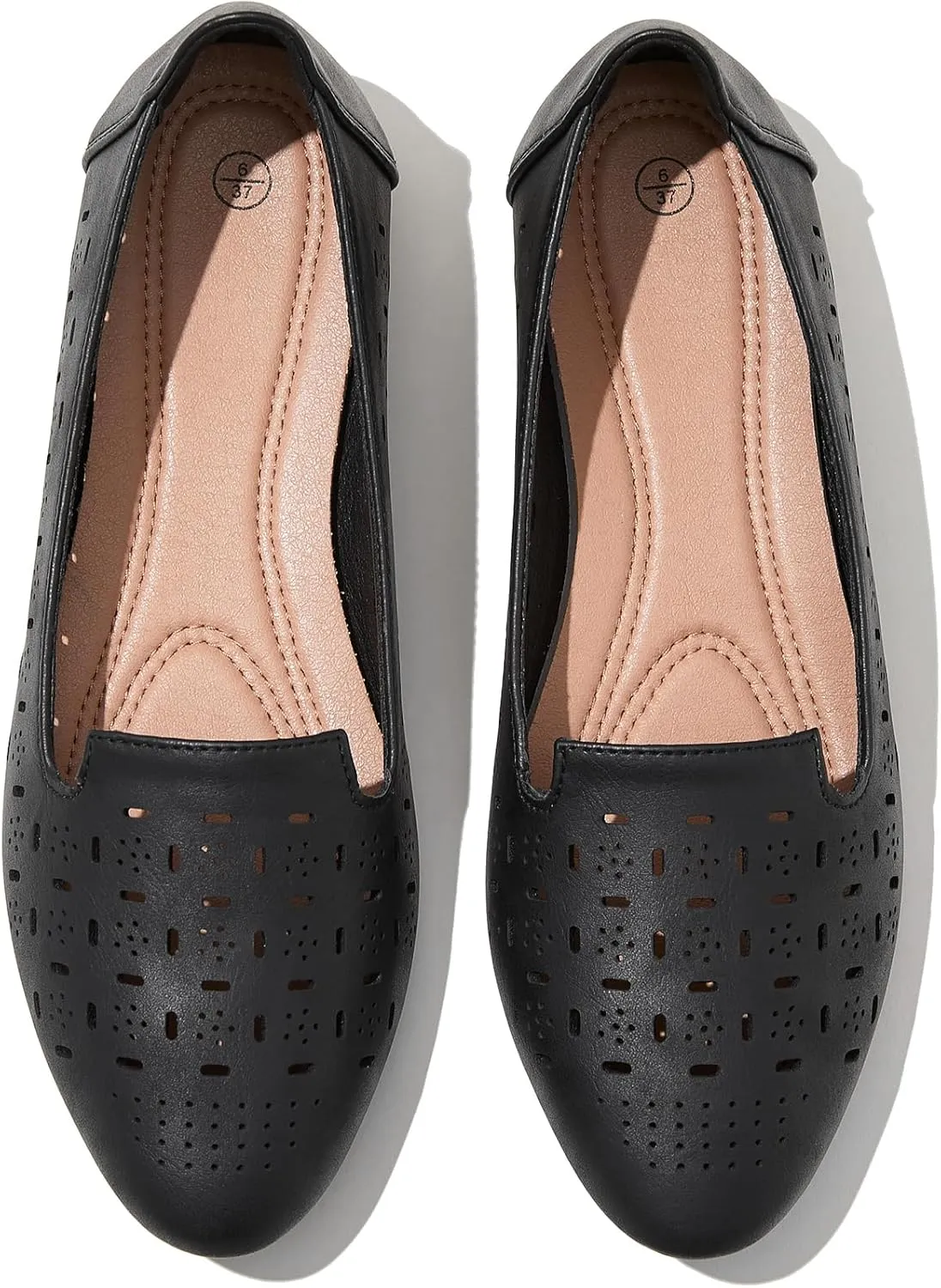 Rominz Women's Flats Shoes Comfortable Black PU Leather Ballet Flats for Women Casual Round Toe Dress Shoes Slip on Shoes Lightweight Foldable
