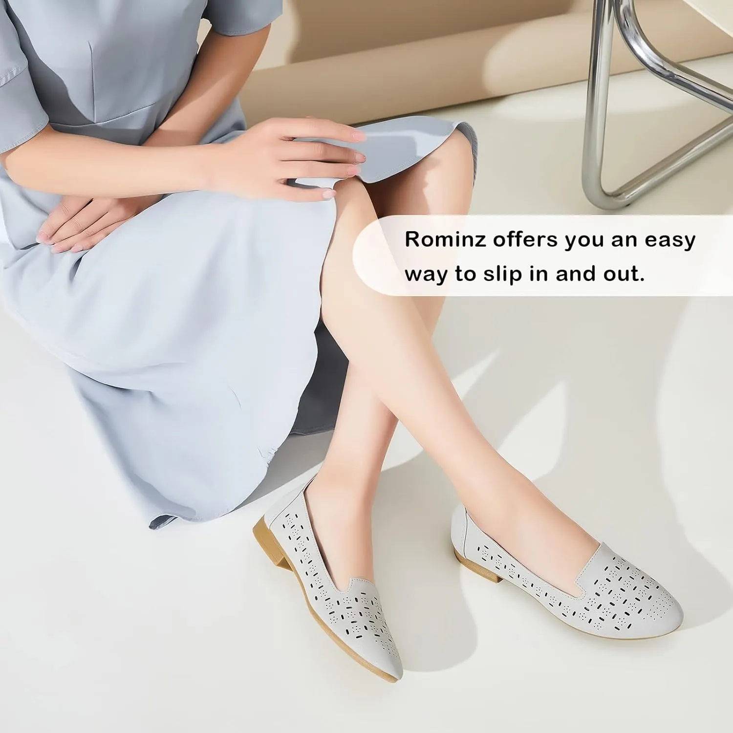 Rominz Women's Flats Shoes Comfortable Black PU Leather Ballet Flats for Women Casual Round Toe Dress Shoes Slip on Shoes Lightweight Foldable