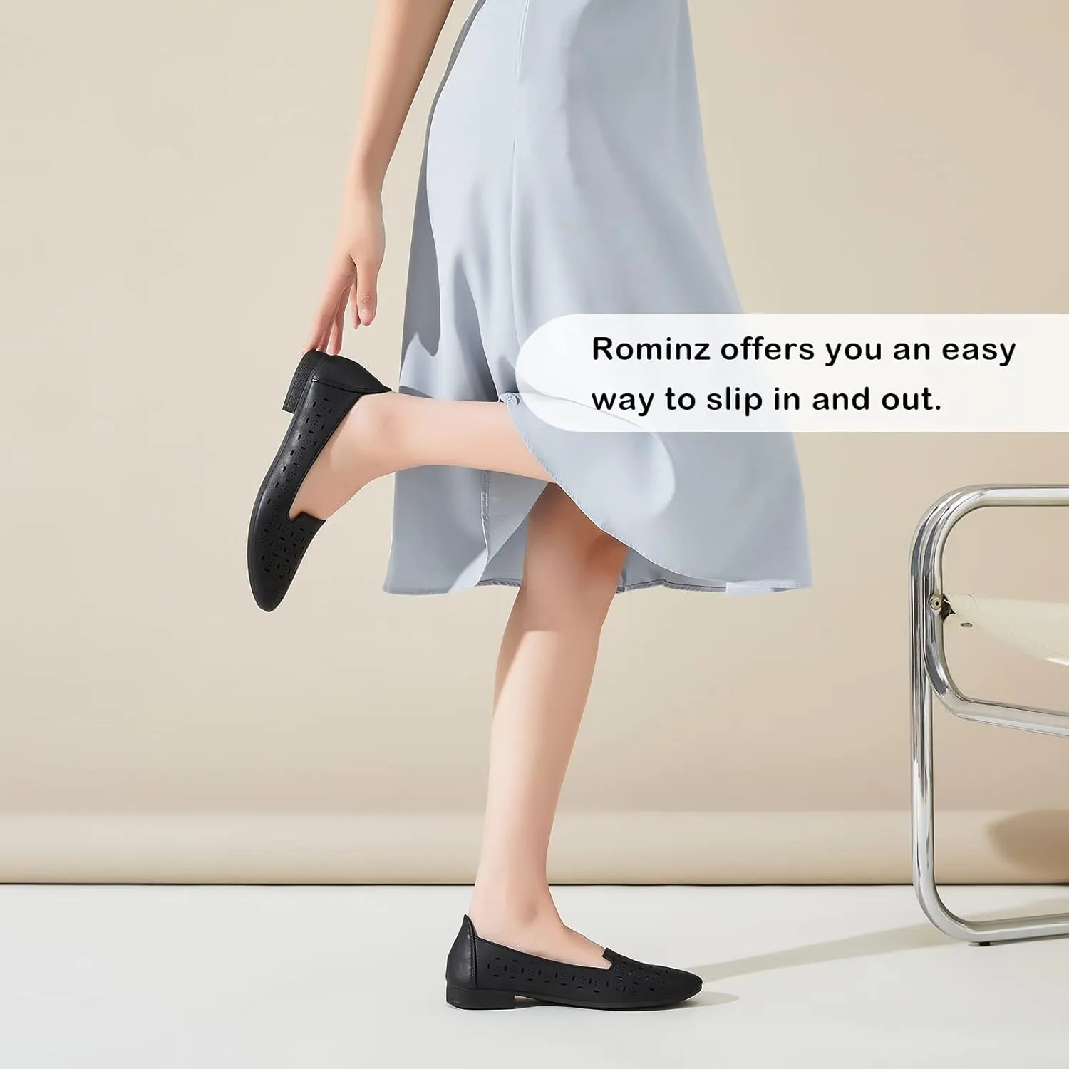 Rominz Women's Flats Shoes Comfortable Black PU Leather Ballet Flats for Women Casual Round Toe Dress Shoes Slip on Shoes Lightweight Foldable