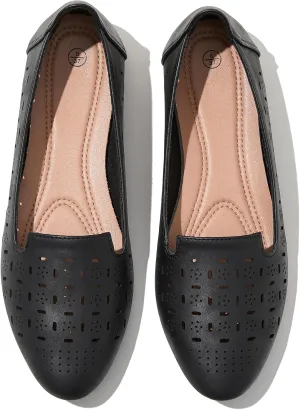 Rominz Women's Flats Shoes Comfortable Black PU Leather Ballet Flats for Women Casual Round Toe Dress Shoes Slip on Shoes Lightweight Foldable