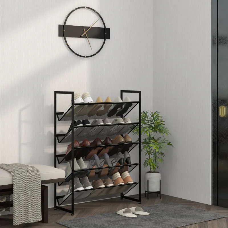 Rootz 5-Tier Shoe Rack - Shoe Organizer - Footwear Storage - Maximizes Space - Ensures Freshness - Increases Safety - 72cm x 30cm x 102cm - Steel Frame