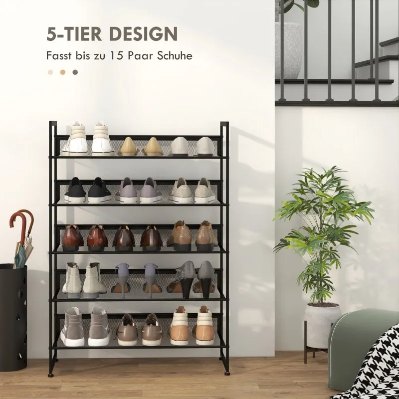 Rootz 5-Tier Shoe Rack - Shoe Organizer - Footwear Storage - Maximizes Space - Ensures Freshness - Increases Safety - 72cm x 30cm x 102cm - Steel Frame