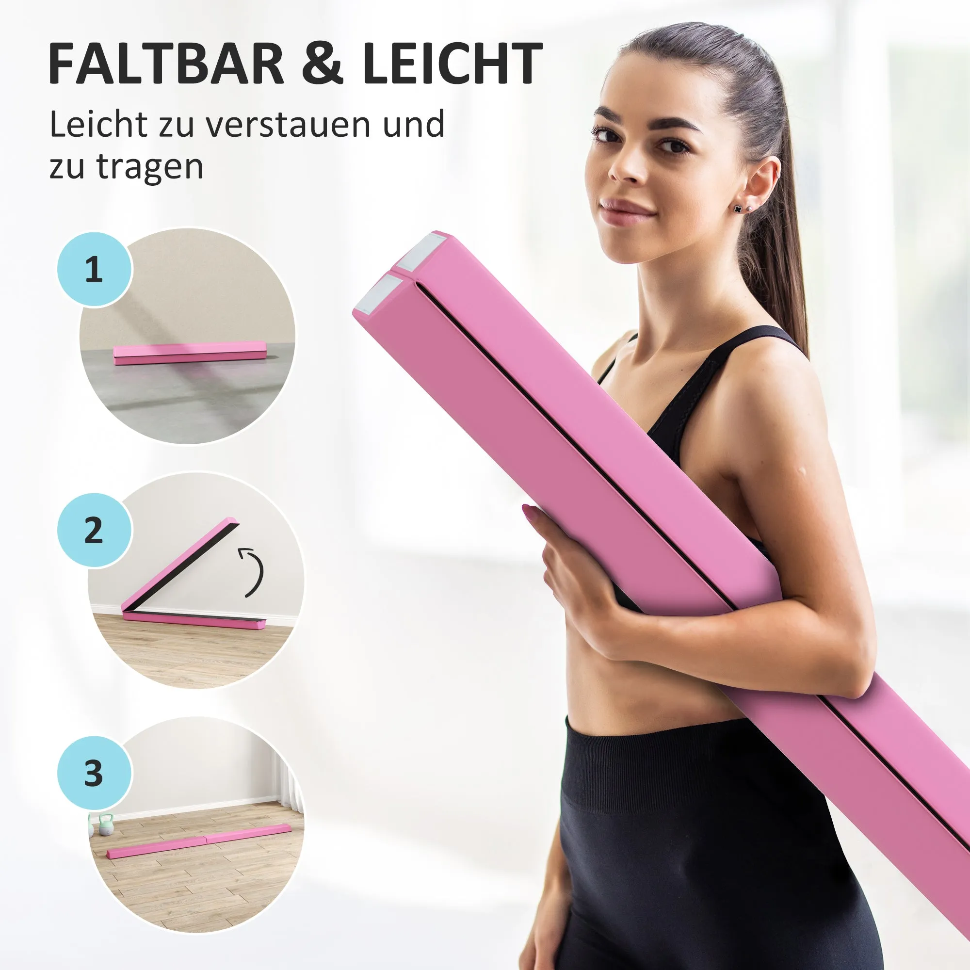 Rootz Balance Beam - Foldable Training Beam - Gymnastics Beam - Non-Slip Floor - 2.4m x 10cm x 6.5cm - Ideal for 3  Years, Up to 80kg
