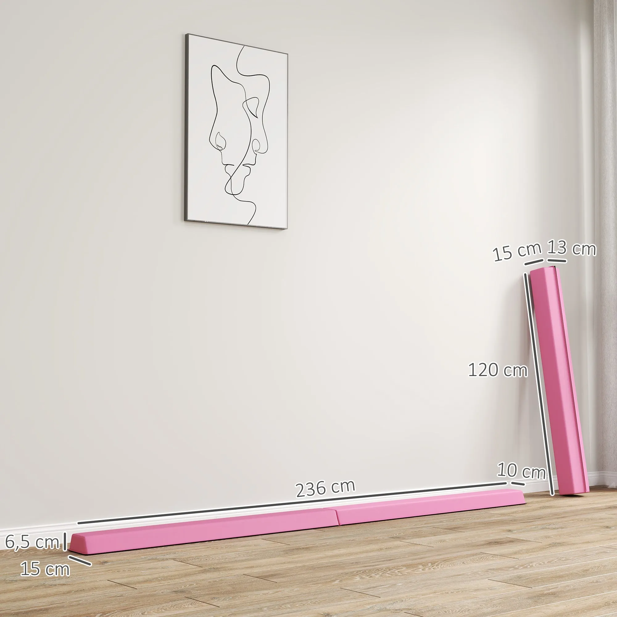 Rootz Balance Beam - Foldable Training Beam - Gymnastics Beam - Non-Slip Floor - 2.4m x 10cm x 6.5cm - Ideal for 3  Years, Up to 80kg