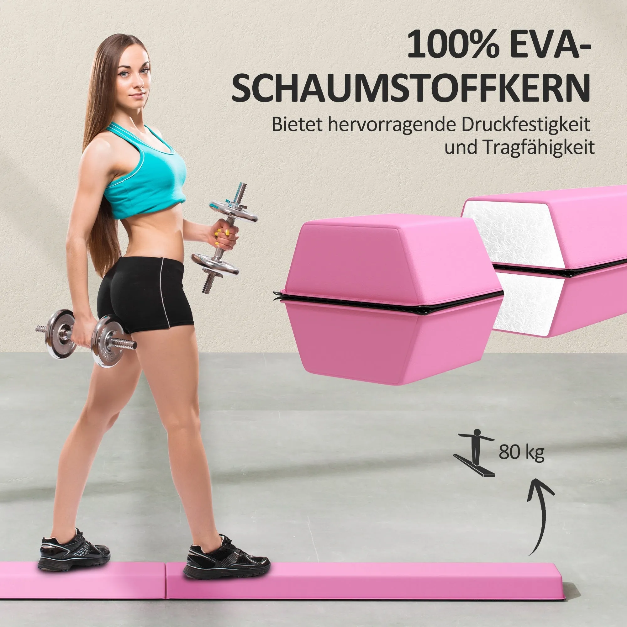 Rootz Balance Beam - Foldable Training Beam - Gymnastics Beam - Non-Slip Floor - 2.4m x 10cm x 6.5cm - Ideal for 3  Years, Up to 80kg