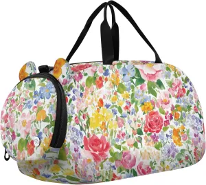 Rose Beautiful Summer Flowers Girl's Gym Duffel Bag with Shoes Compartment Lightweight Overnight Travel Weekender Tote for School Practice, Sports, Travel