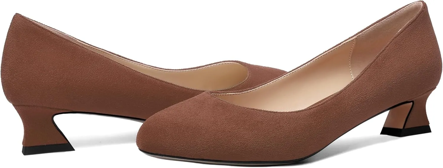 ROSERWISH Womens Suede Fashion Round Toe Casual Slip On Dating Chunky Low Heel Pumps Shoes 1.5 Inch