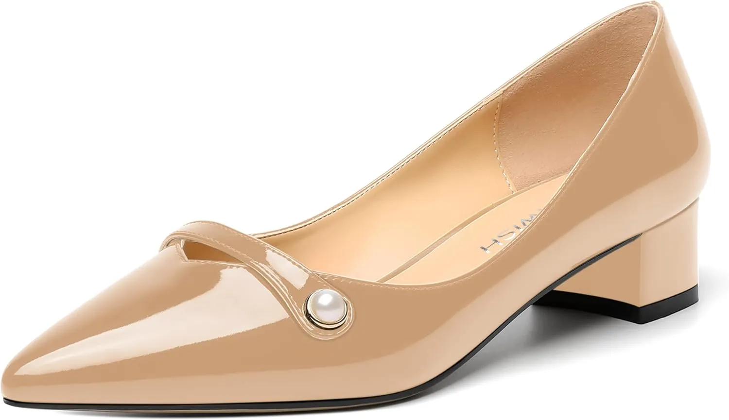ROSERWISH Womens Work Wedding Slip On Patent Pointed Toe Cute Chunky Low Heel Pumps Dress Shoes 1.5 Inch