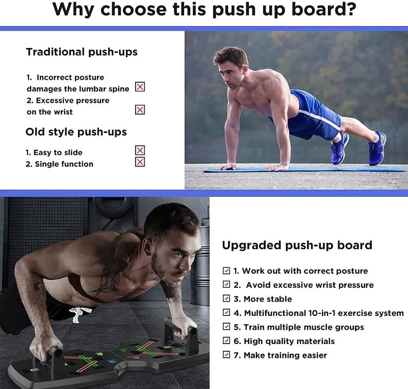 Rynx | 10-in-1 Portable Push Up Board with Foldable Push Up Bars for Strength Training