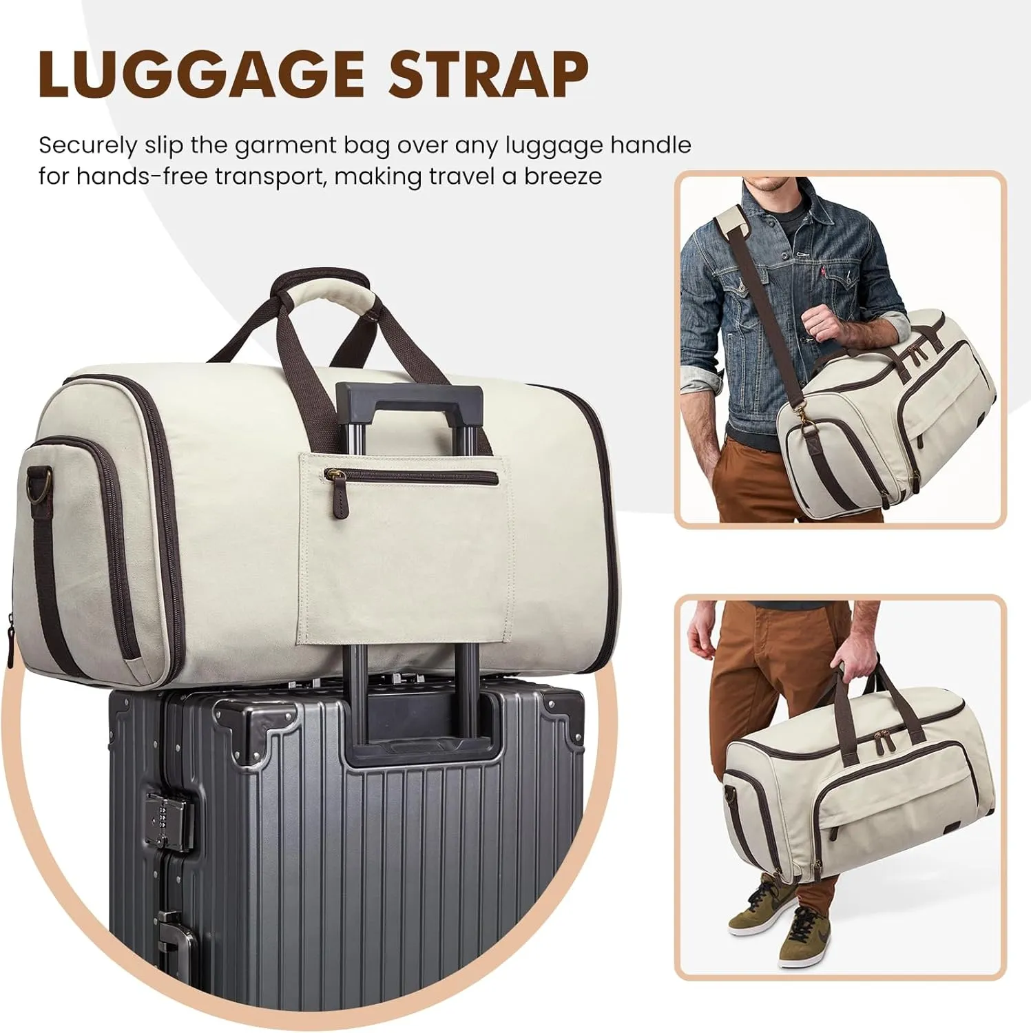 S-ZONE Carry On Garment Bag for Travel Convertible Garment Duffle Suit Bags for Men Women 2 in 1 Hanging Suitcase Business 50L