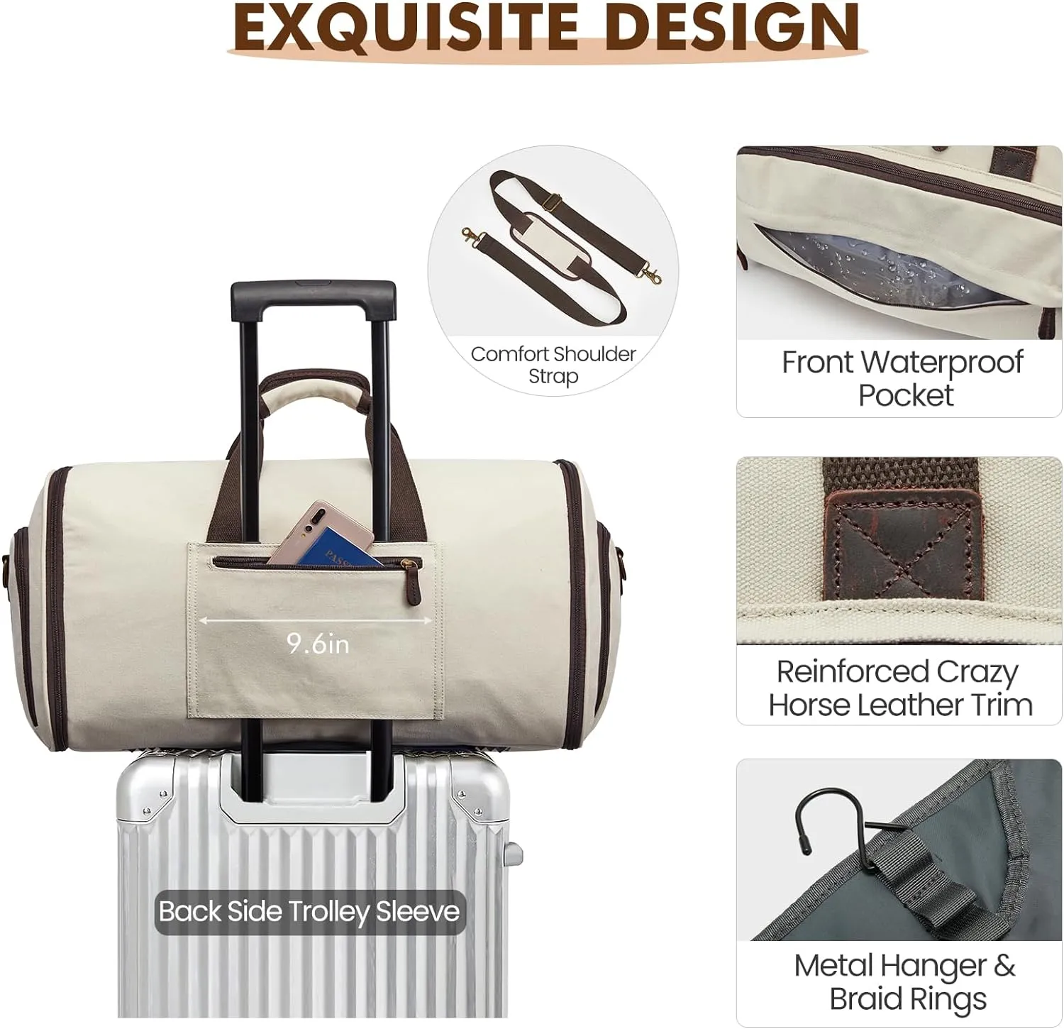 S-ZONE Carry On Garment Bag for Travel Convertible Garment Duffle Suit Bags for Men Women 2 in 1 Hanging Suitcase Business 50L