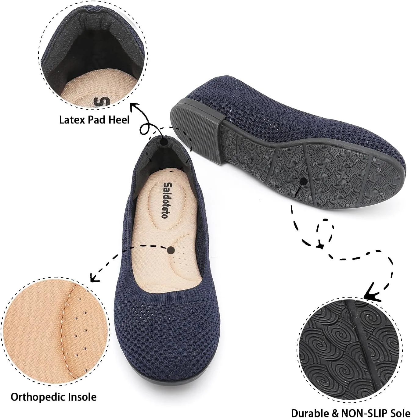 Saidoteto Women's Ballet Flats,Comfortable Round Toe Slip-On Elastic Knit Flat Shoes Casual Office Dress Shoes for Work & Walking