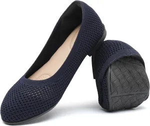 Saidoteto Women's Ballet Flats,Comfortable Round Toe Slip-On Elastic Knit Flat Shoes Casual Office Dress Shoes for Work & Walking