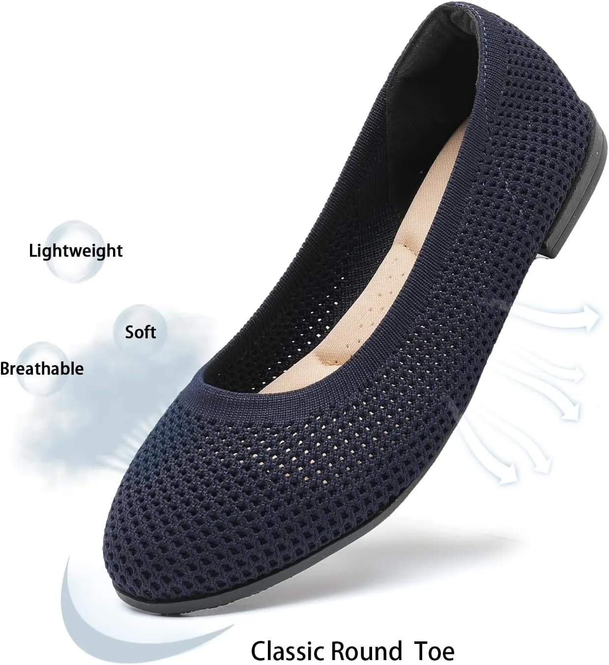 Saidoteto Women's Ballet Flats,Comfortable Round Toe Slip-On Elastic Knit Flat Shoes Casual Office Dress Shoes for Work & Walking