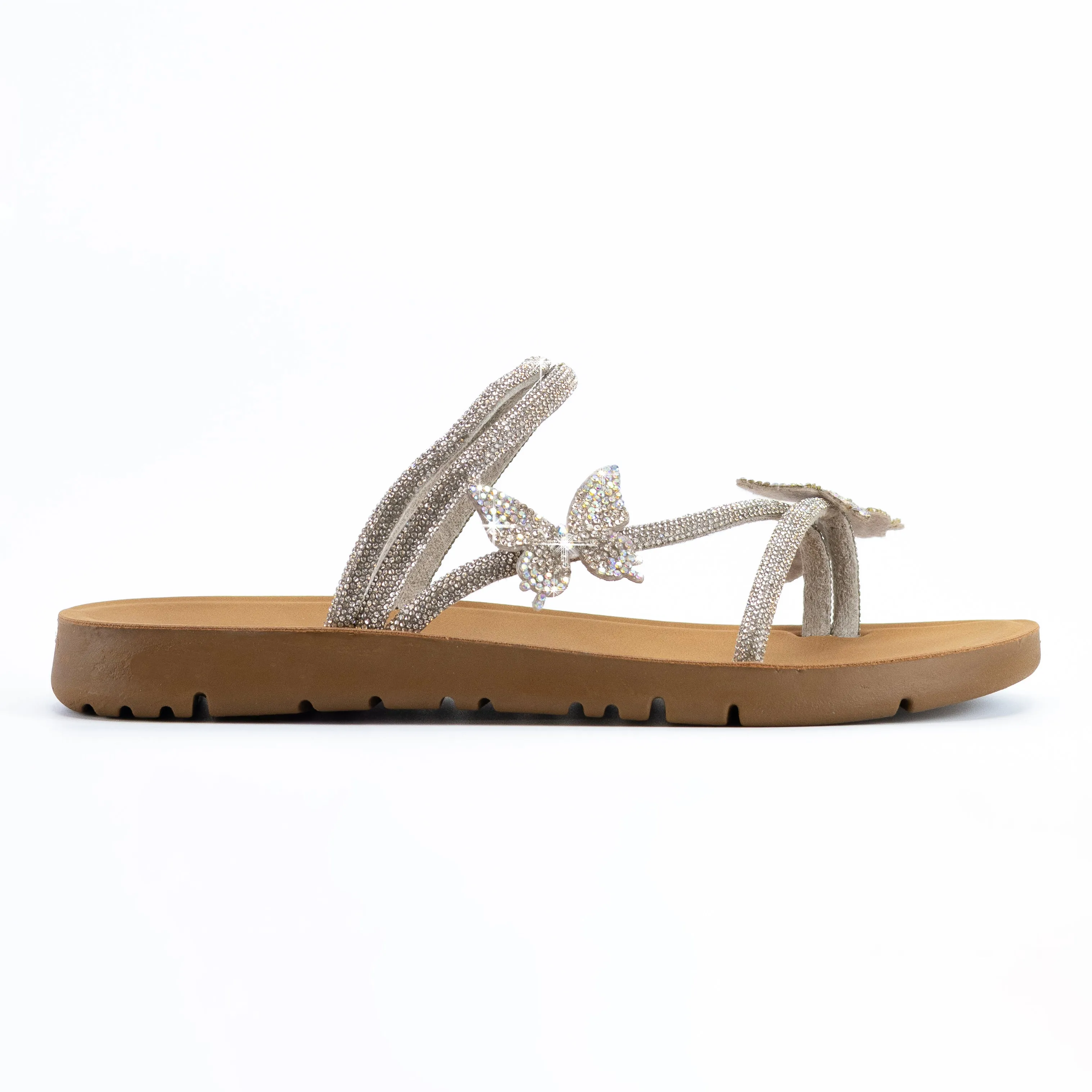 Sailor - Embellished Slip-On Sandals, Rhinestone Butterfly Details & Comfort Insole, Stylish Summer Footwear