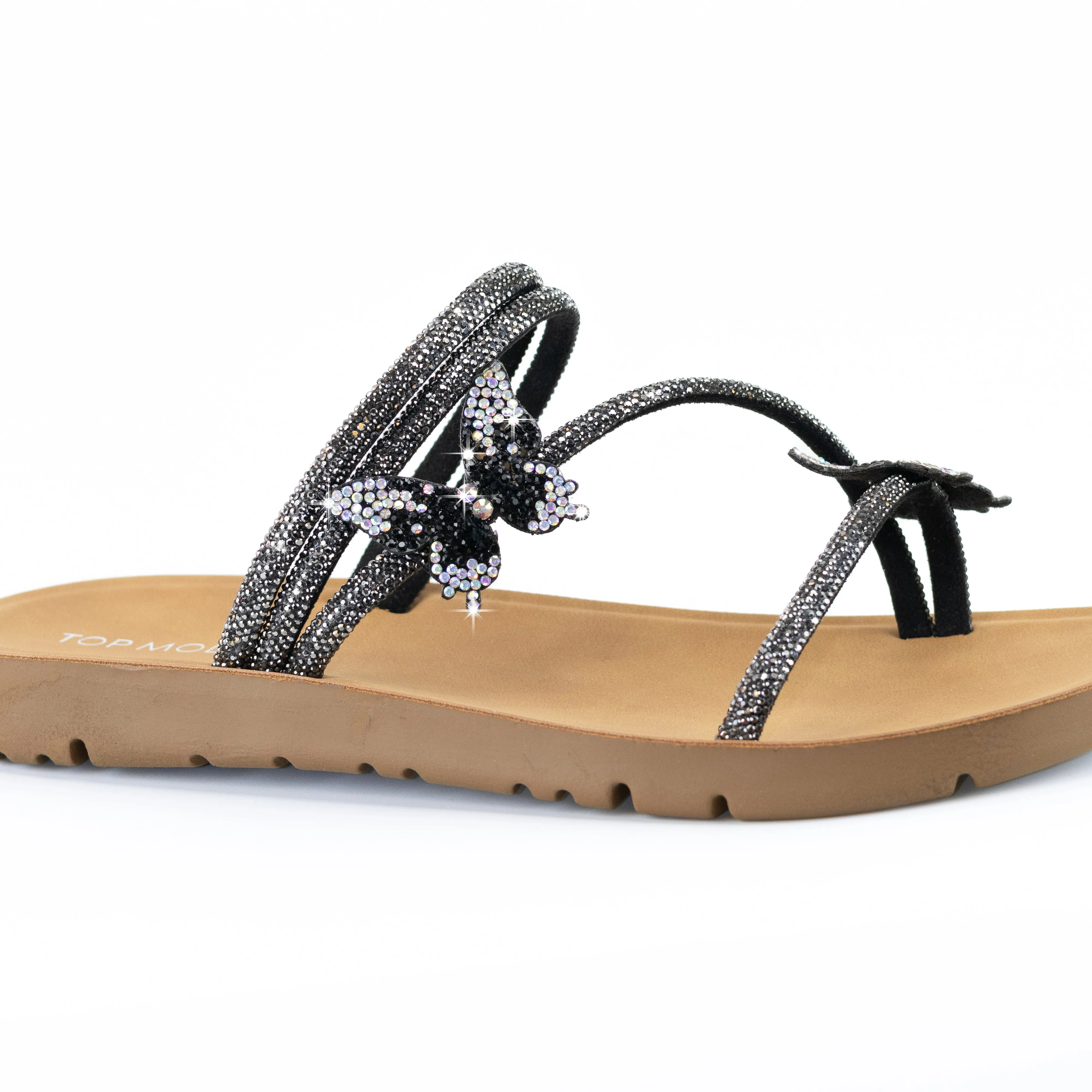 Sailor - Embellished Slip-On Sandals, Rhinestone Butterfly Details & Comfort Insole, Stylish Summer Footwear