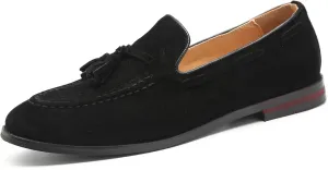 Santimon Mens Fashion Shoes Casual Dress Tassel Slip on Driving Flats Suede Loafers Black Brown Tan