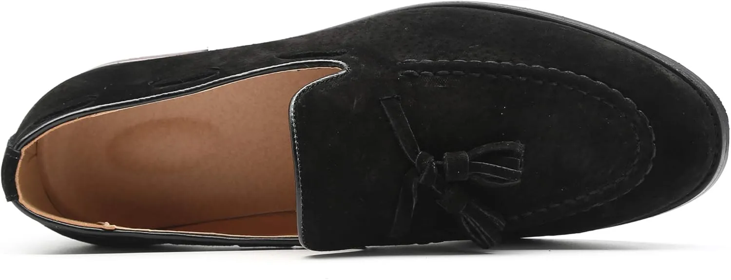 Santimon Mens Fashion Shoes Casual Dress Tassel Slip on Driving Flats Suede Loafers Black Brown Tan