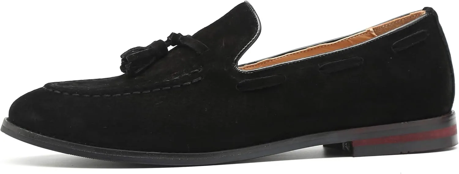 Santimon Mens Fashion Shoes Casual Dress Tassel Slip on Driving Flats Suede Loafers Black Brown Tan