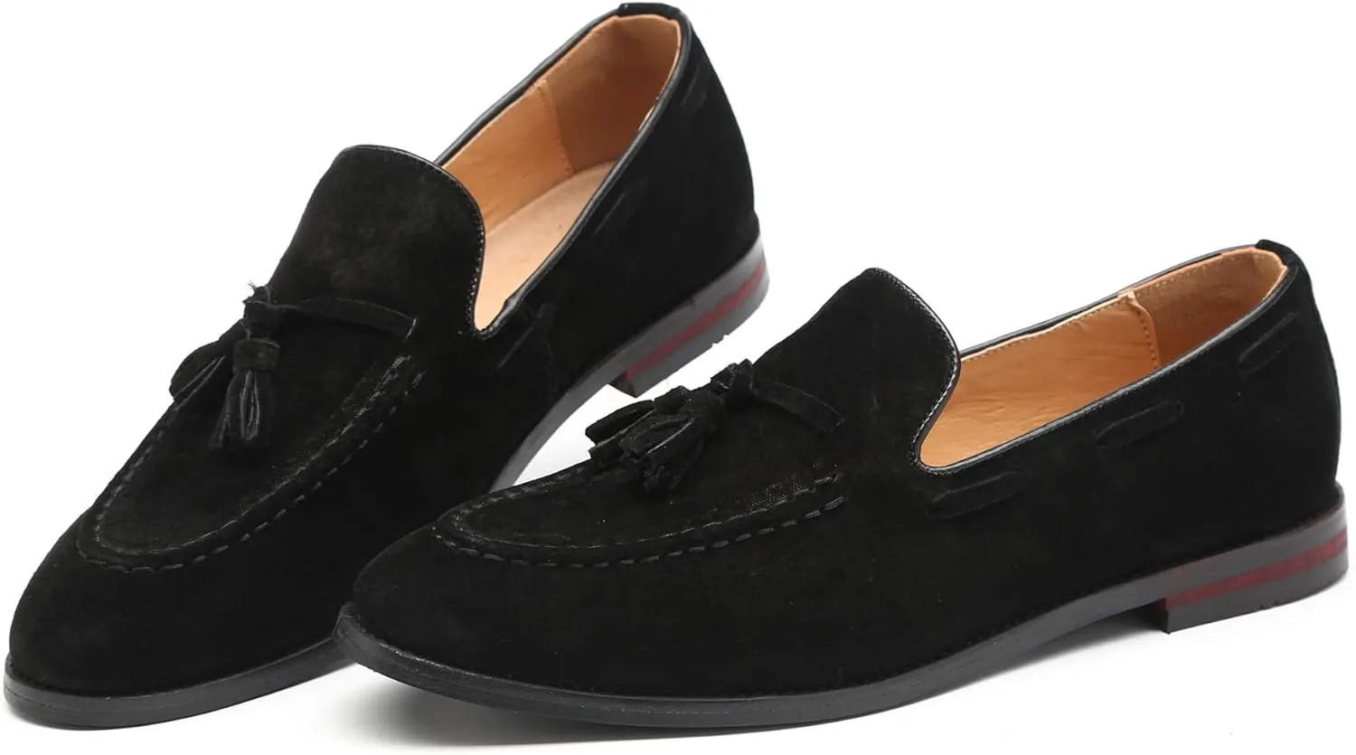 Santimon Mens Fashion Shoes Casual Dress Tassel Slip on Driving Flats Suede Loafers Black Brown Tan