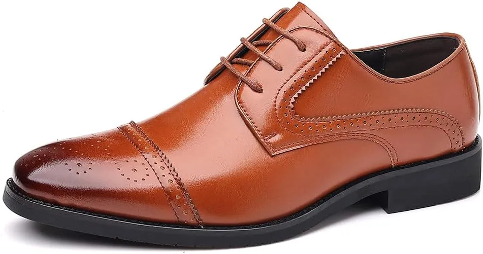 Santimon Men's Oxford Shoes Semi-Brogue Formal Leather Wingtip Dress Derby for Men