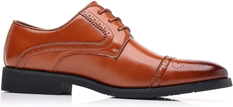Santimon Men's Oxford Shoes Semi-Brogue Formal Leather Wingtip Dress Derby for Men