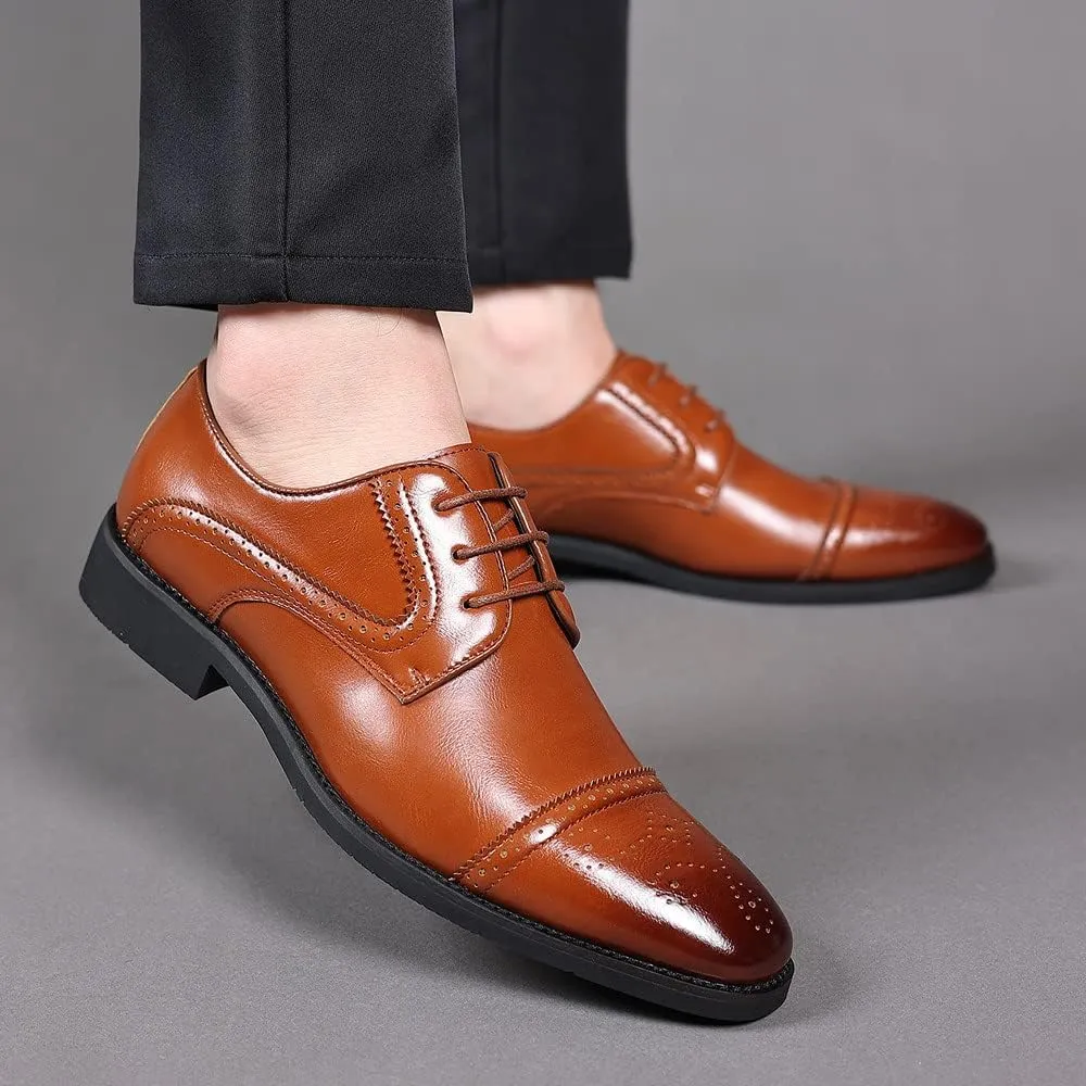 Santimon Men's Oxford Shoes Semi-Brogue Formal Leather Wingtip Dress Derby for Men