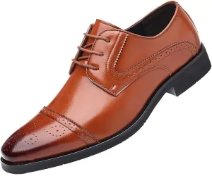 Santimon Men's Oxford Shoes Semi-Brogue Formal Leather Wingtip Dress Derby for Men