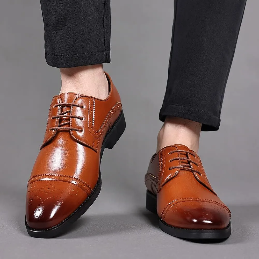 Santimon Men's Oxford Shoes Semi-Brogue Formal Leather Wingtip Dress Derby for Men