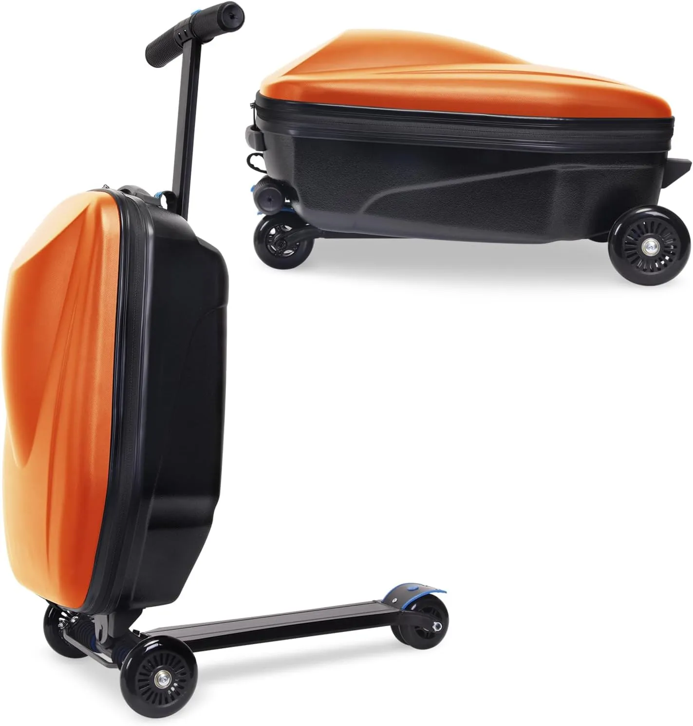 Scooter Luggage, 2- in- 1 Folding Carry On Hardshell Ride On Scooter Suitcase for Aged 4-15, Multifunctional Ride On Lightweight Luggage (Yellow)