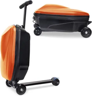 Scooter Luggage, 2- in- 1 Folding Carry On Hardshell Ride On Scooter Suitcase for Aged 4-15, Multifunctional Ride On Lightweight Luggage (Yellow)