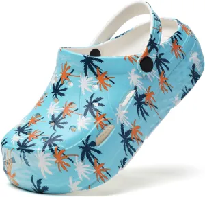 SECHRITE Womens Platform Graphic Clogs Garden Shoes Slip On Sandals Water Beach Outdoor Slippers Shoes with Removable Insole