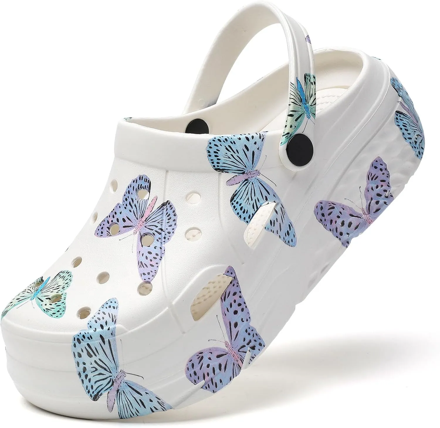 SECHRITE Womens Platform Graphic Clogs Garden Shoes Slip On Sandals Water Beach Outdoor Slippers Shoes with Removable Insole