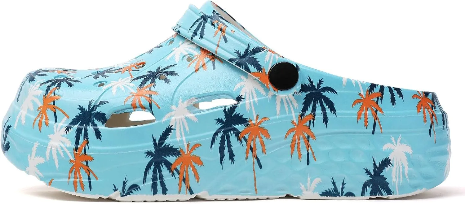 SECHRITE Womens Platform Graphic Clogs Garden Shoes Slip On Sandals Water Beach Outdoor Slippers Shoes with Removable Insole