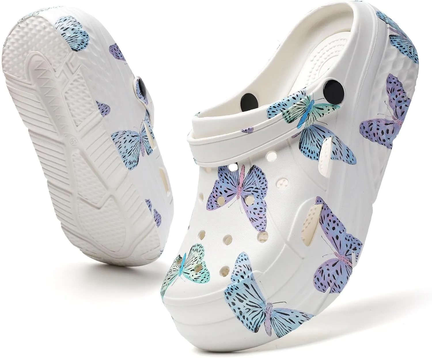 SECHRITE Womens Platform Graphic Clogs Garden Shoes Slip On Sandals Water Beach Outdoor Slippers Shoes with Removable Insole