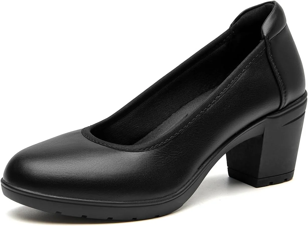 SelenePair Women's Chunky Low Block Heels Work Pumps Ladies Closed Round Toe Slip On Dress Wedding Shoe
