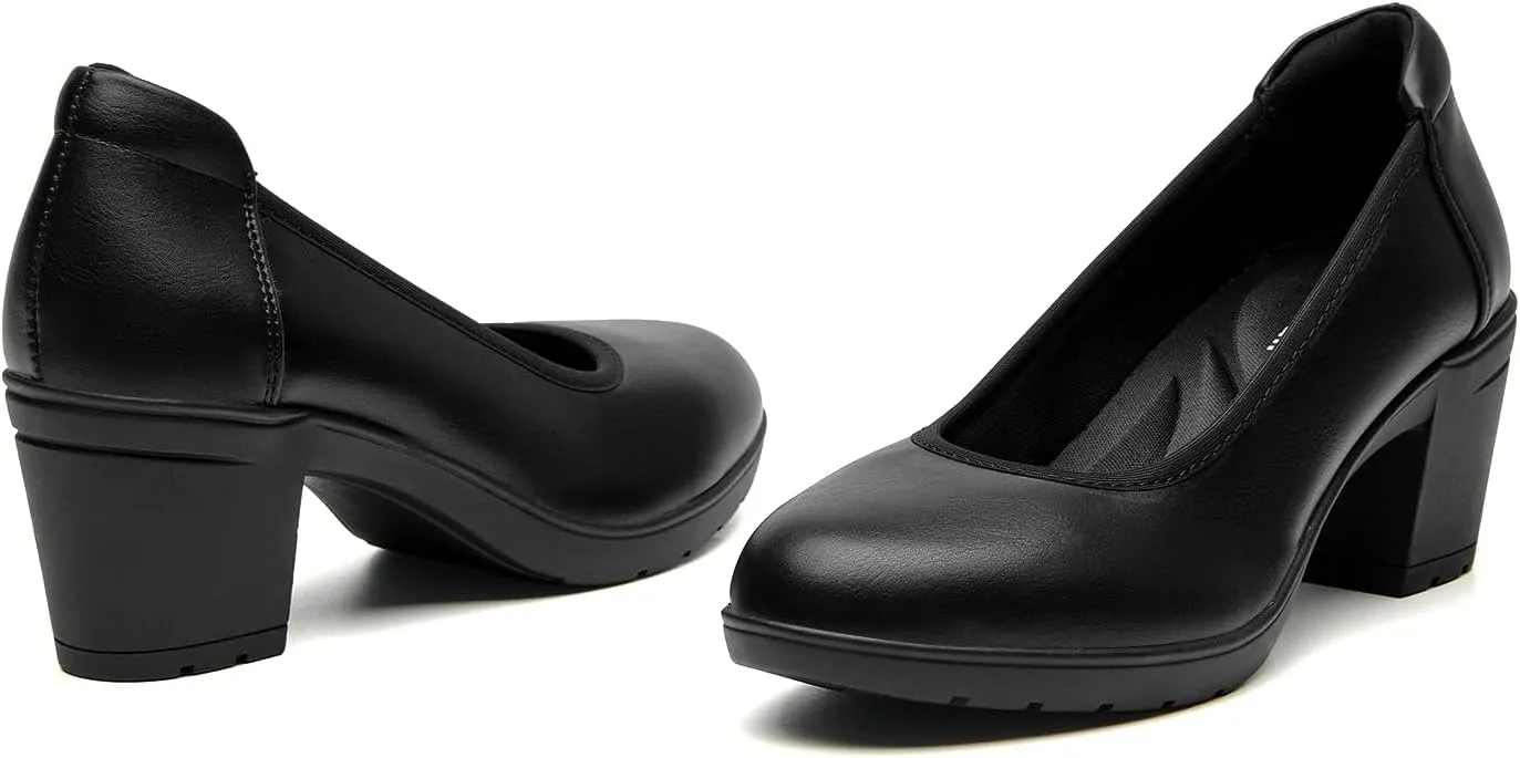 SelenePair Women's Chunky Low Block Heels Work Pumps Ladies Closed Round Toe Slip On Dress Wedding Shoe