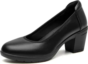 SelenePair Women's Chunky Low Block Heels Work Pumps Ladies Closed Round Toe Slip On Dress Wedding Shoe