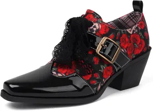 SHEMEE Women's Monk Strap Oxfords Loafers Shoes Chunky Heels Almond Square Toe Vintage Wingtip Brogues British Buckled Business Dress Pumps