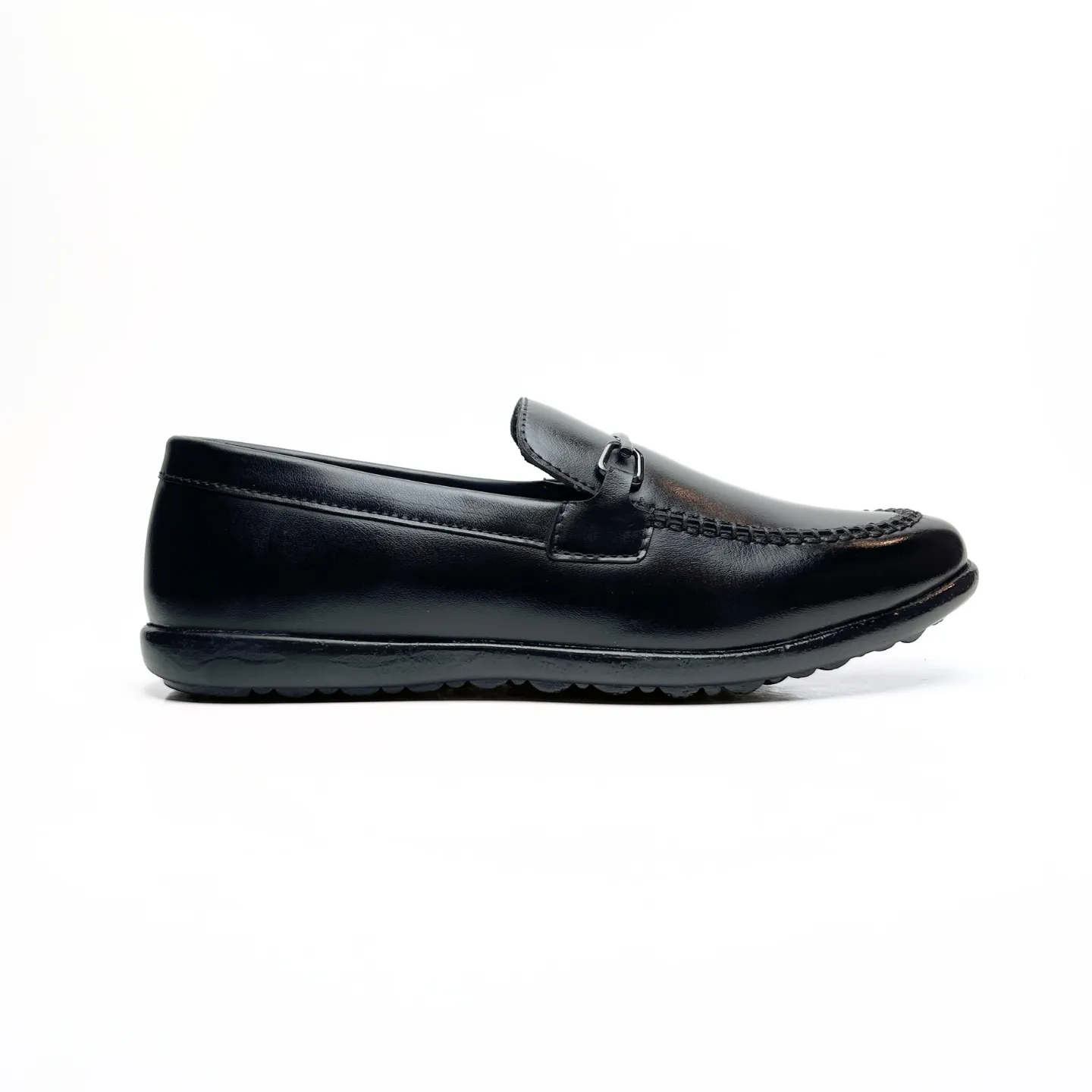 Shiny Buckle Loafers in Black