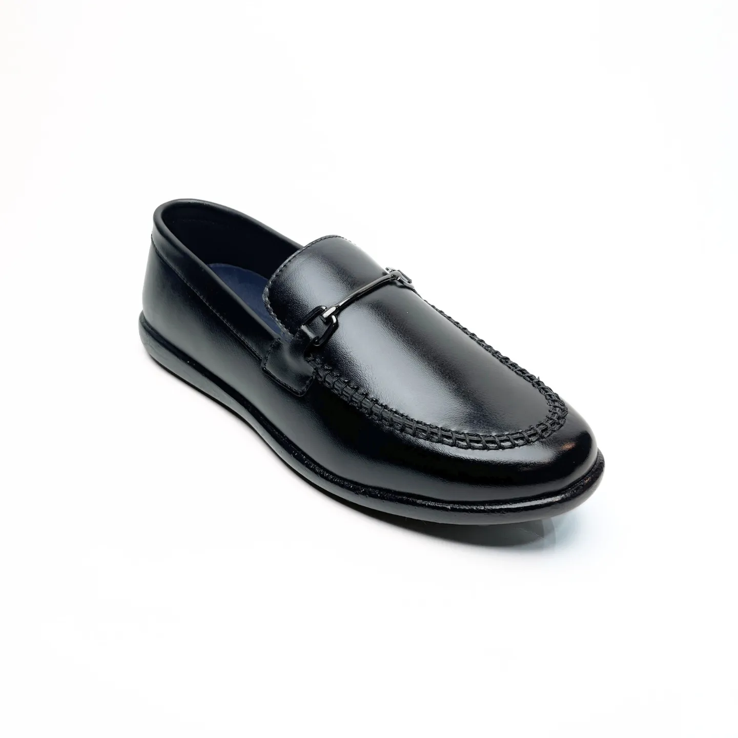 Shiny Buckle Loafers in Black