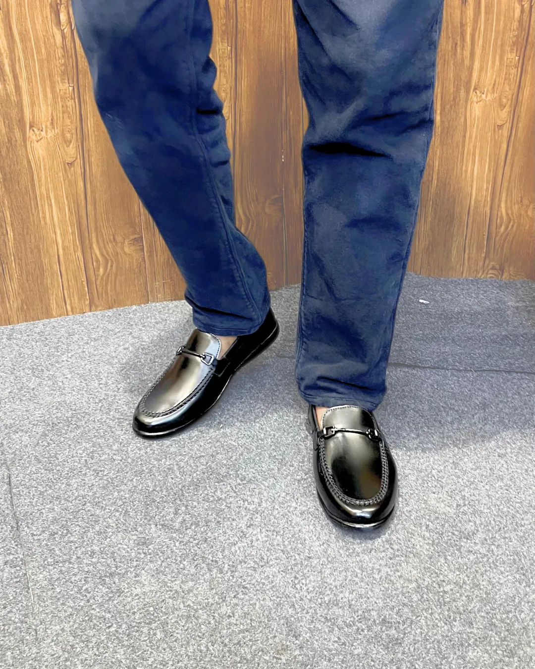 Shiny Buckle Loafers in Black