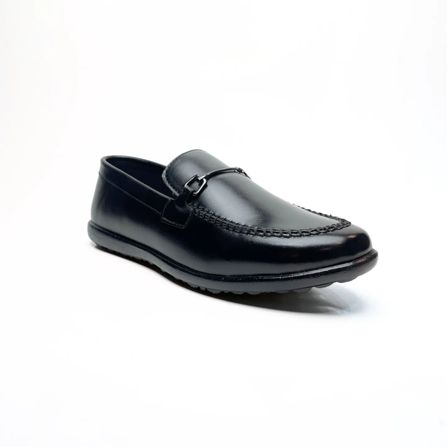 Shiny Buckle Loafers in Black