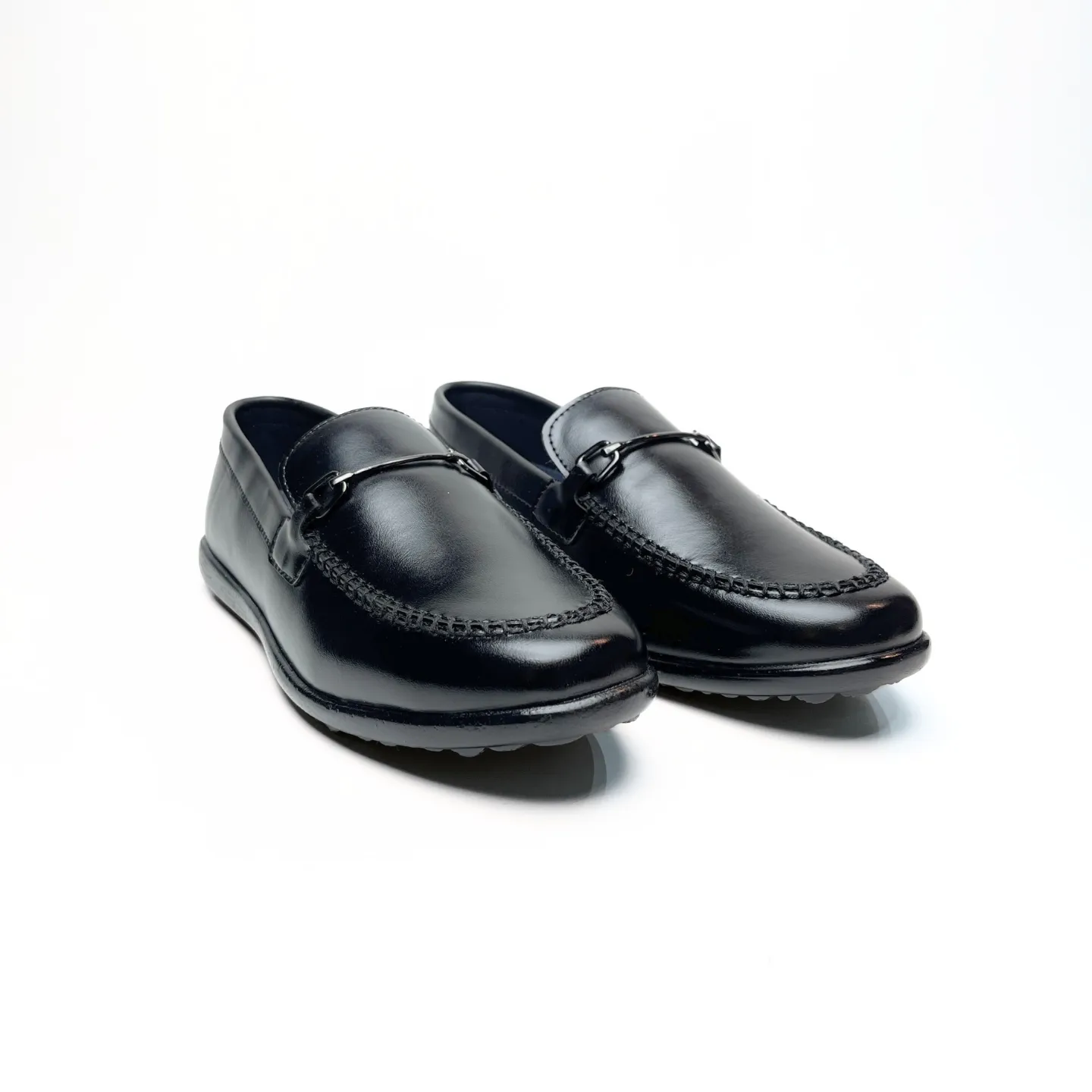 Shiny Buckle Loafers in Black